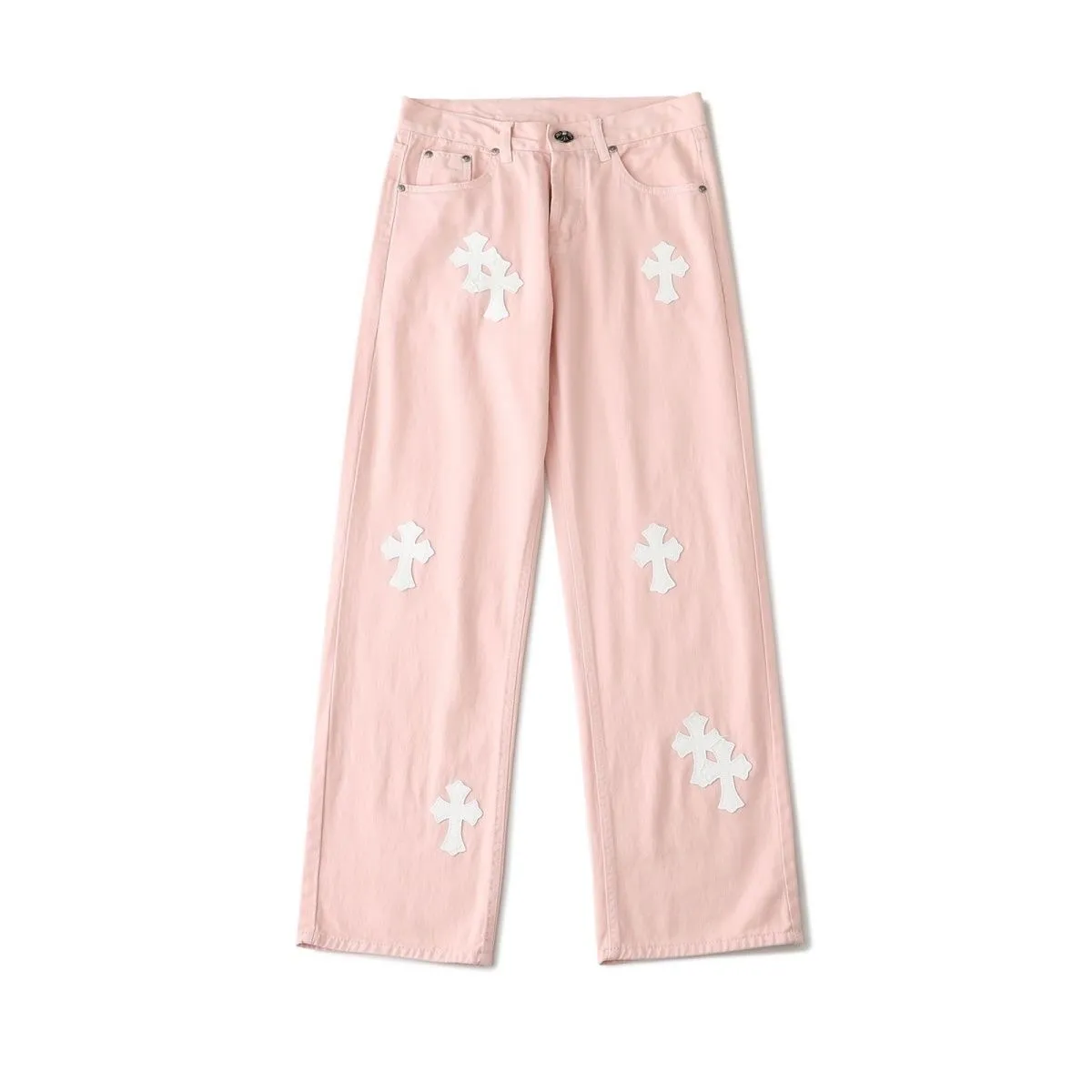 P270 💰 (Top version) Chrome hearts | CH Chrome hearts limited edition cherry blossom pink leather jeans for girls. Charming dopamine personality jeans. Indispensable for fashionistas. The same style for celebrities. A model touted by many bloggers. This new pair of pants is perfect both in shape and upper body. It is no exaggeration to say that making a pair of jeans is equivalent to making 20 pieces of short-sleeves. The fabric is made of high-quality imported denim. It has a unique high-end texture. I am very satisfied with it after washing and proofing several times. Color: Sakura pink Size: 28-30-32-34 (corresponds to S-M-L-XL)